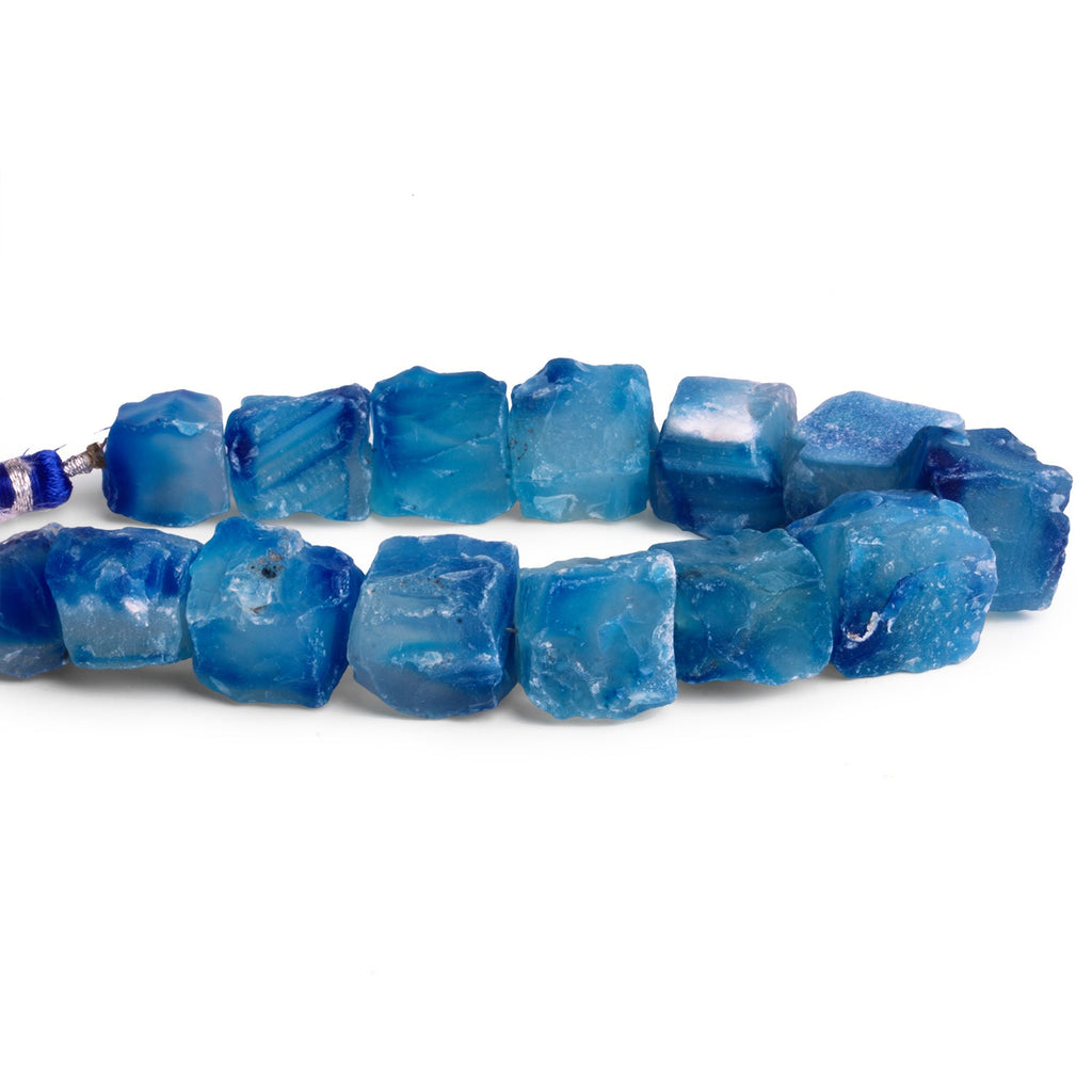 12 - 18mm Blue & White Agate Hammer Faceted Cubes 7.5 inch 14 beads - The Bead Traders
