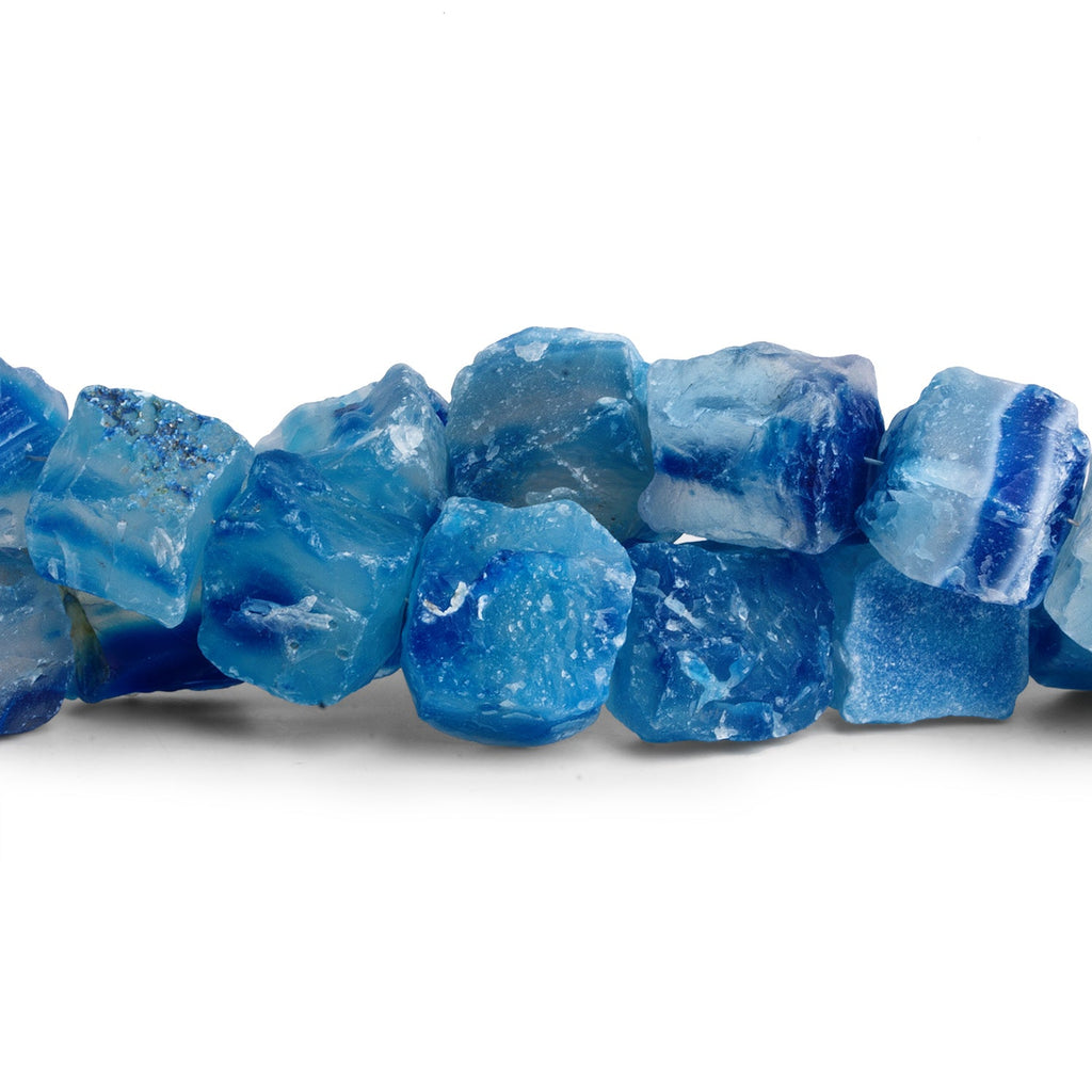 12 - 18mm Blue & White Agate Hammer Faceted Cubes 7.5 inch 14 beads - The Bead Traders