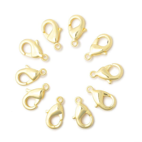 12mm 22kt Gold plated Lobster Clasp Set of 10