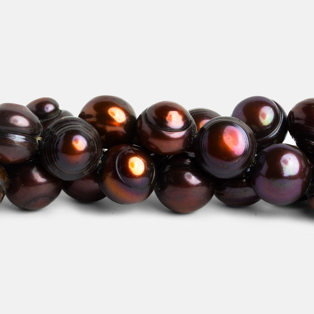 12mm Brown Ringed Baroque Side Drilled Pearls 16 inch 35 beads - The Bead Traders