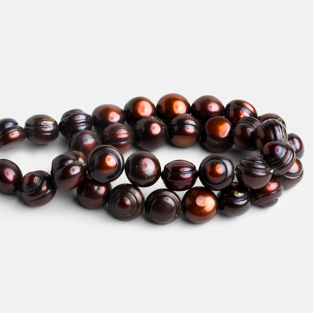 12mm Brown Ringed Baroque Side Drilled Pearls 16 inch 35 beads - The Bead Traders