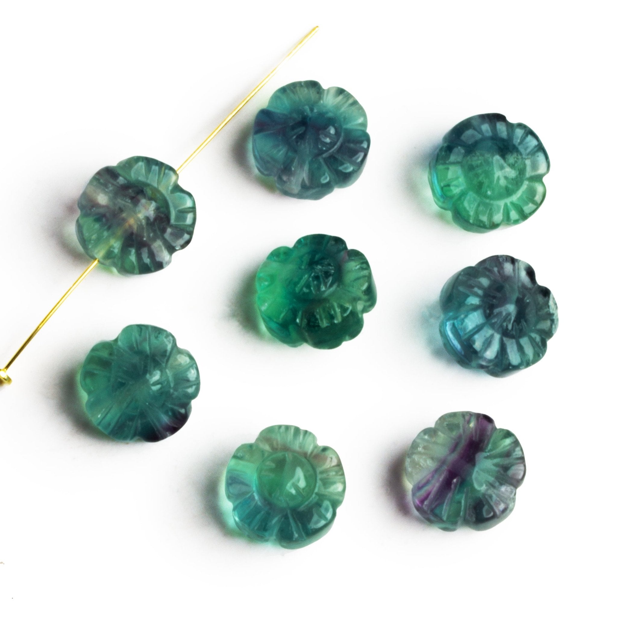 12mm Fluorite Carved Flower Focal 1 Bead - The Bead Traders