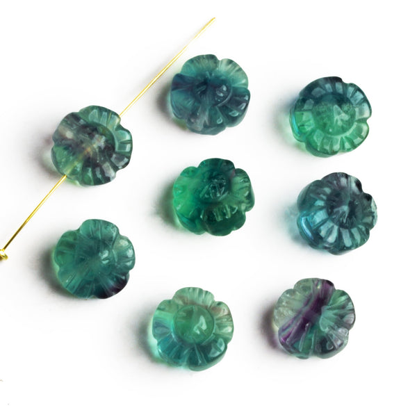 12mm Fluorite Carved Flower Focal 1 Bead