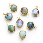 12mm Gold Leafed Blue Peruvian Opal Pendant 1 Bead - The Bead Traders