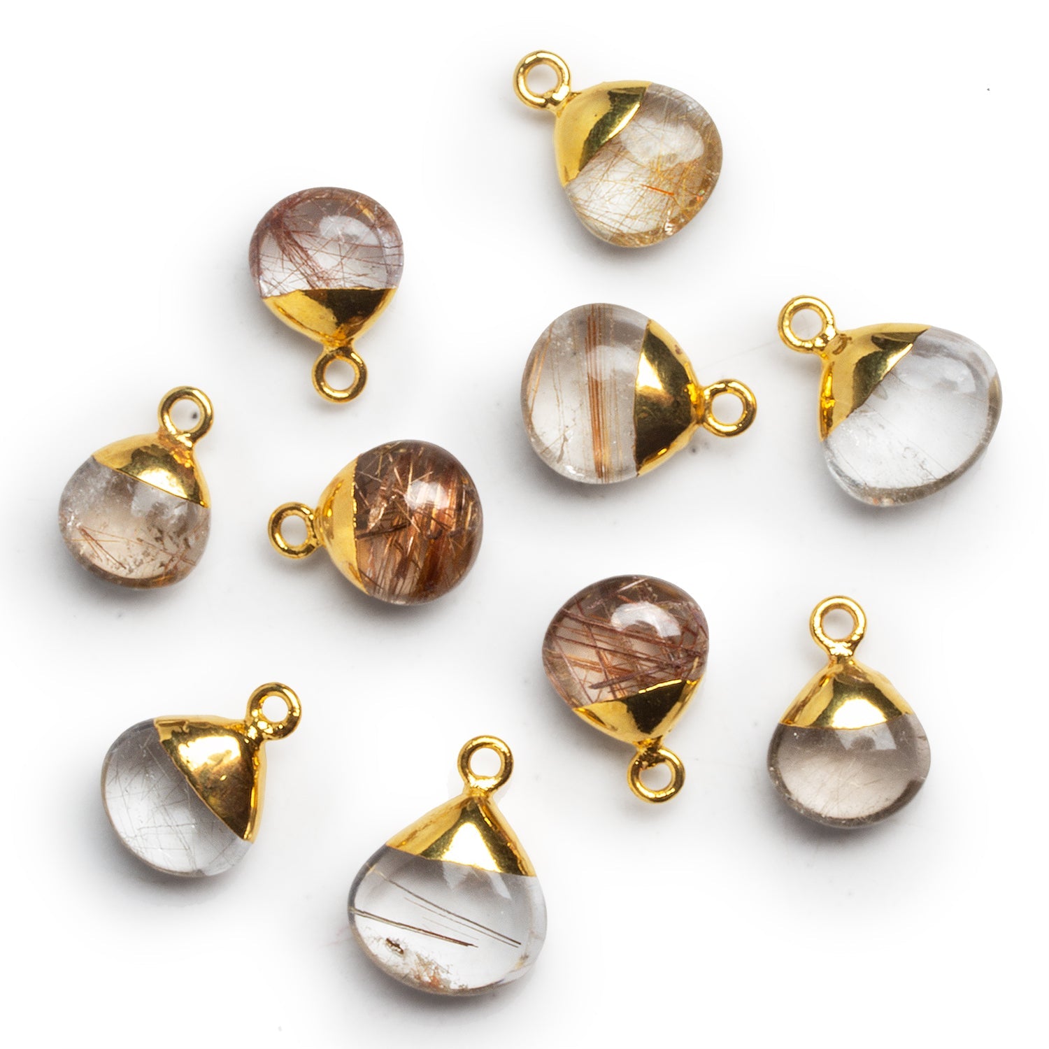 12mm Gold Leafed Rutilated Quartz Heart Pendant 1 Bead - The Bead Traders