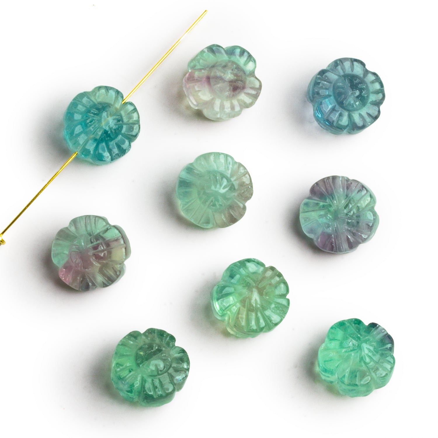 12mm Light Fluorite Carved Flower Focal 1 Bead - The Bead Traders