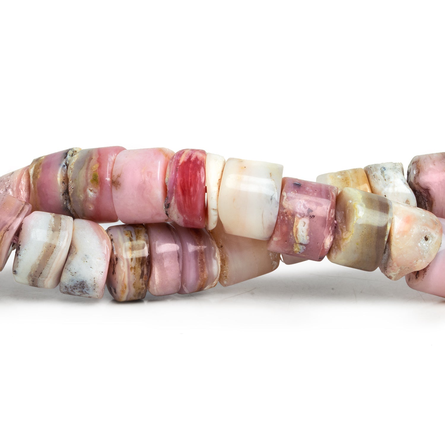 12mm Pink Peruvian Opal Plain Heishis 16 inch 43 beads - The Bead Traders