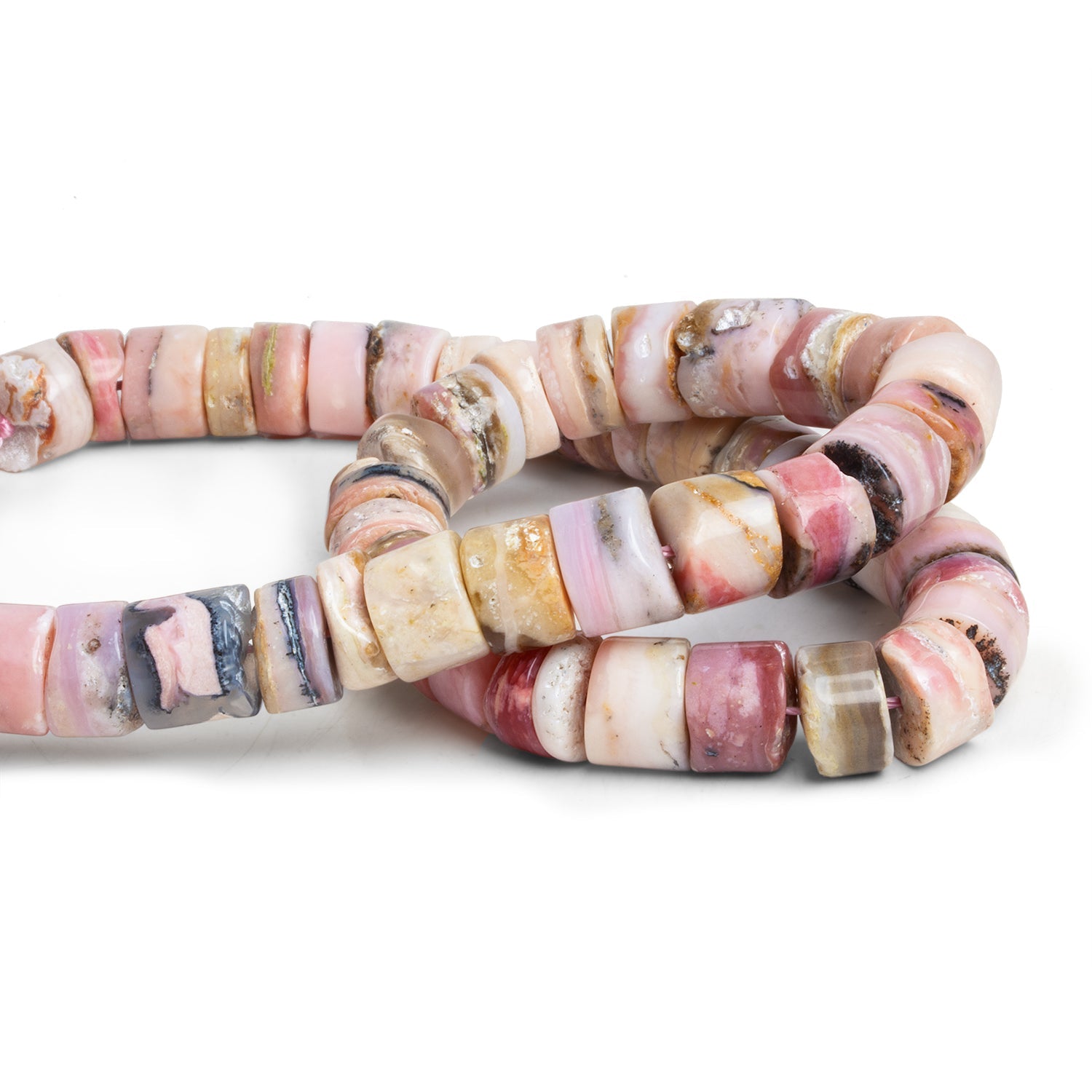 12mm Pink Peruvian Opal Plain Heishis 16 inch 43 beads - The Bead Traders