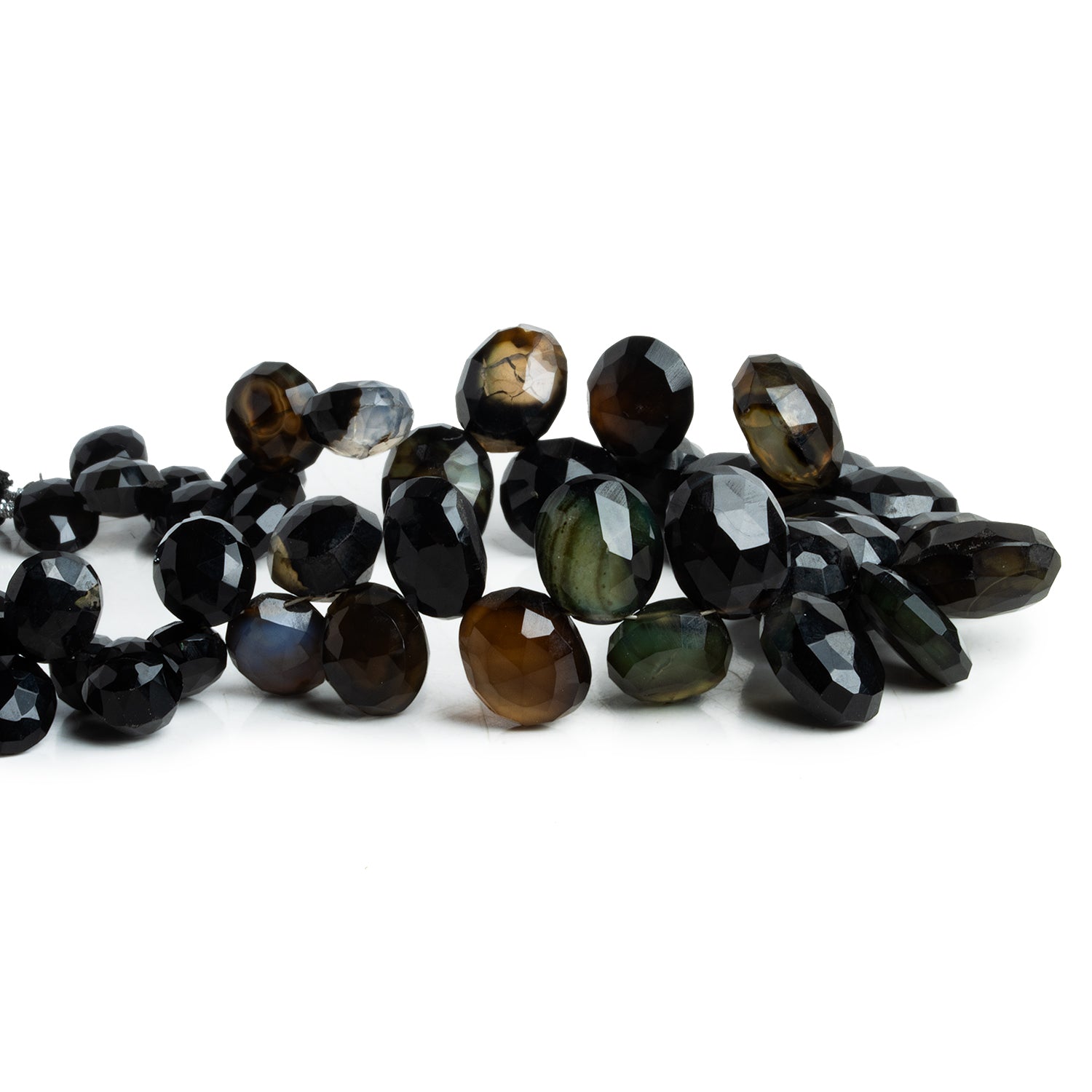 12x10mm Black, White & Brown Agate Faceted Ovals 8 inch 40 beads - The Bead Traders