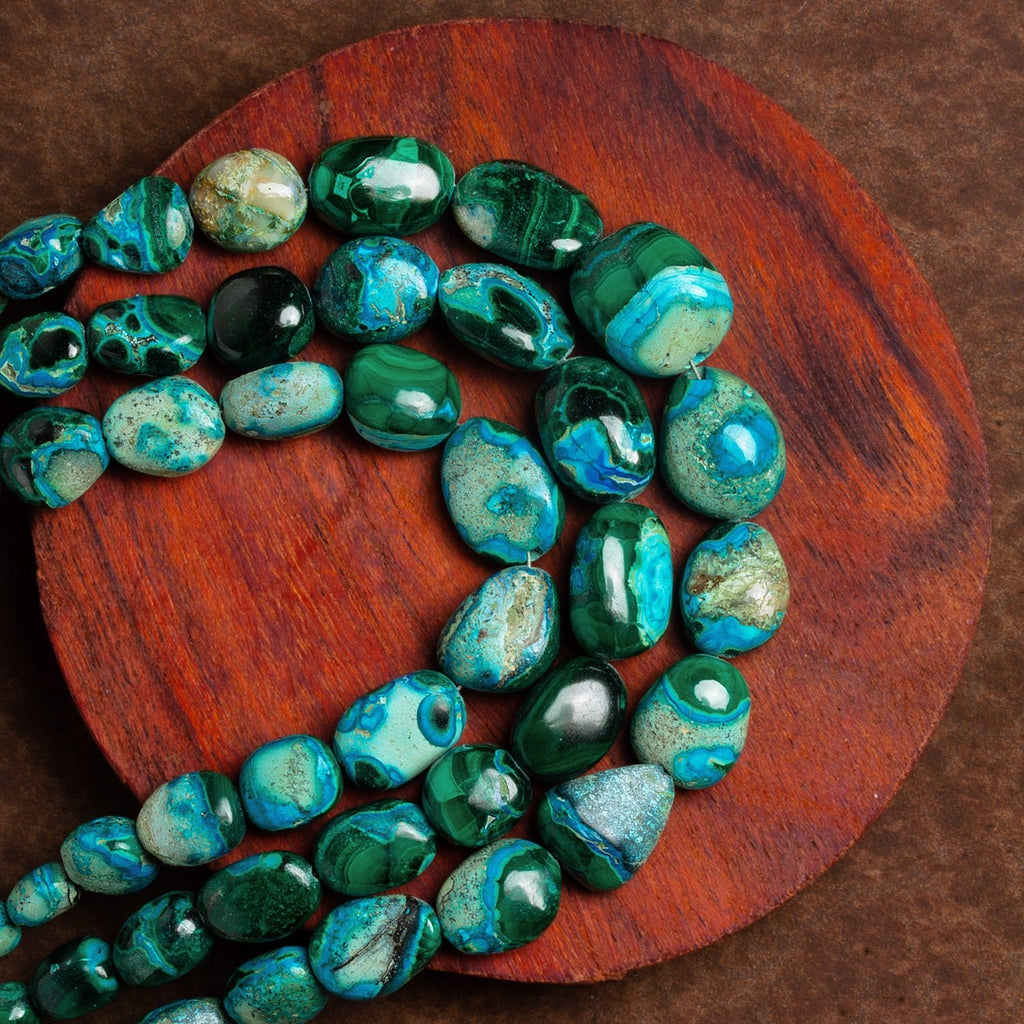 12x10mm Chrysocolla in Malachite Plain Nuggets 8 inch 15 beads - The Bead Traders