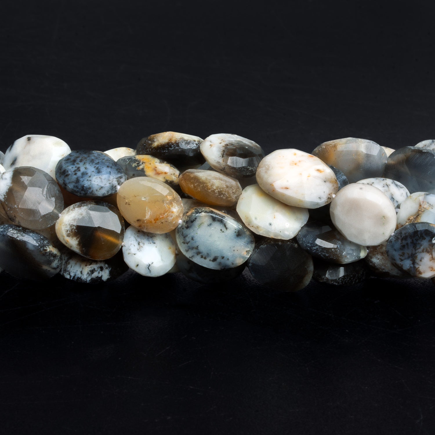 12x10mm Dendritic Opal Faceted Ovals 12 inch 25 beads - The Bead Traders