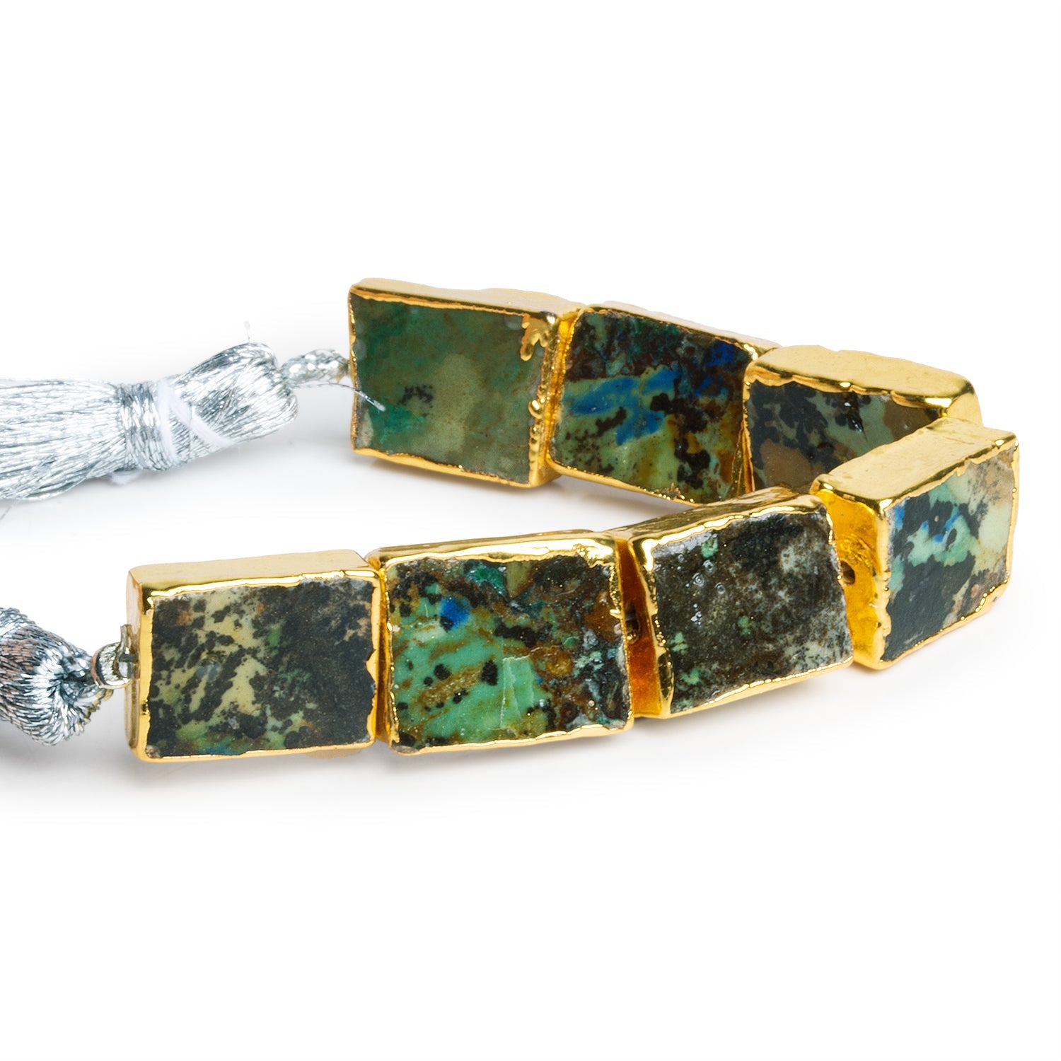 12x10mm Gold Leafed Azurite Plain Rectangles 3 inch 7 beads - The Bead Traders