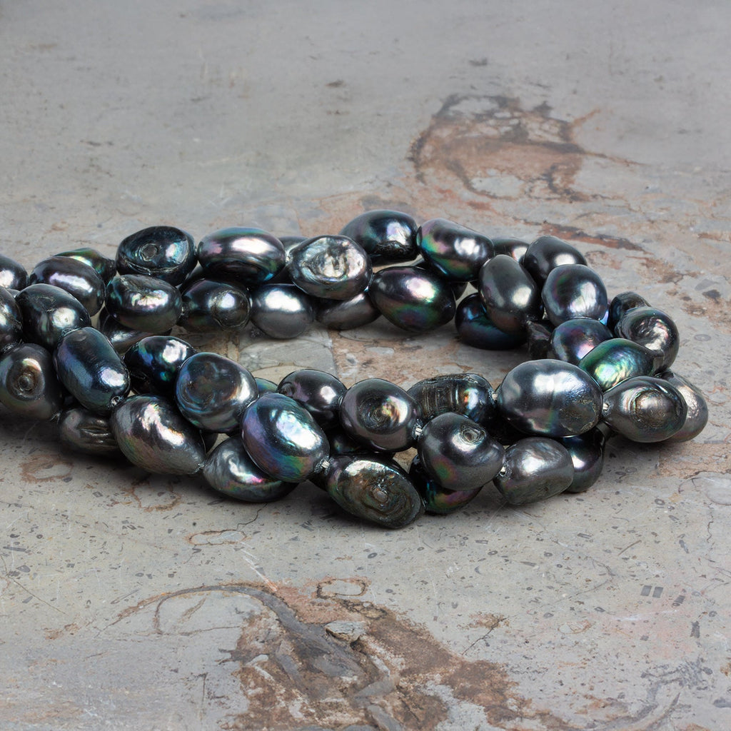 12x10mm Peacock Blue straight drilled Baroque Freshwater Pearls 16 inch 28 pieces - The Bead Traders