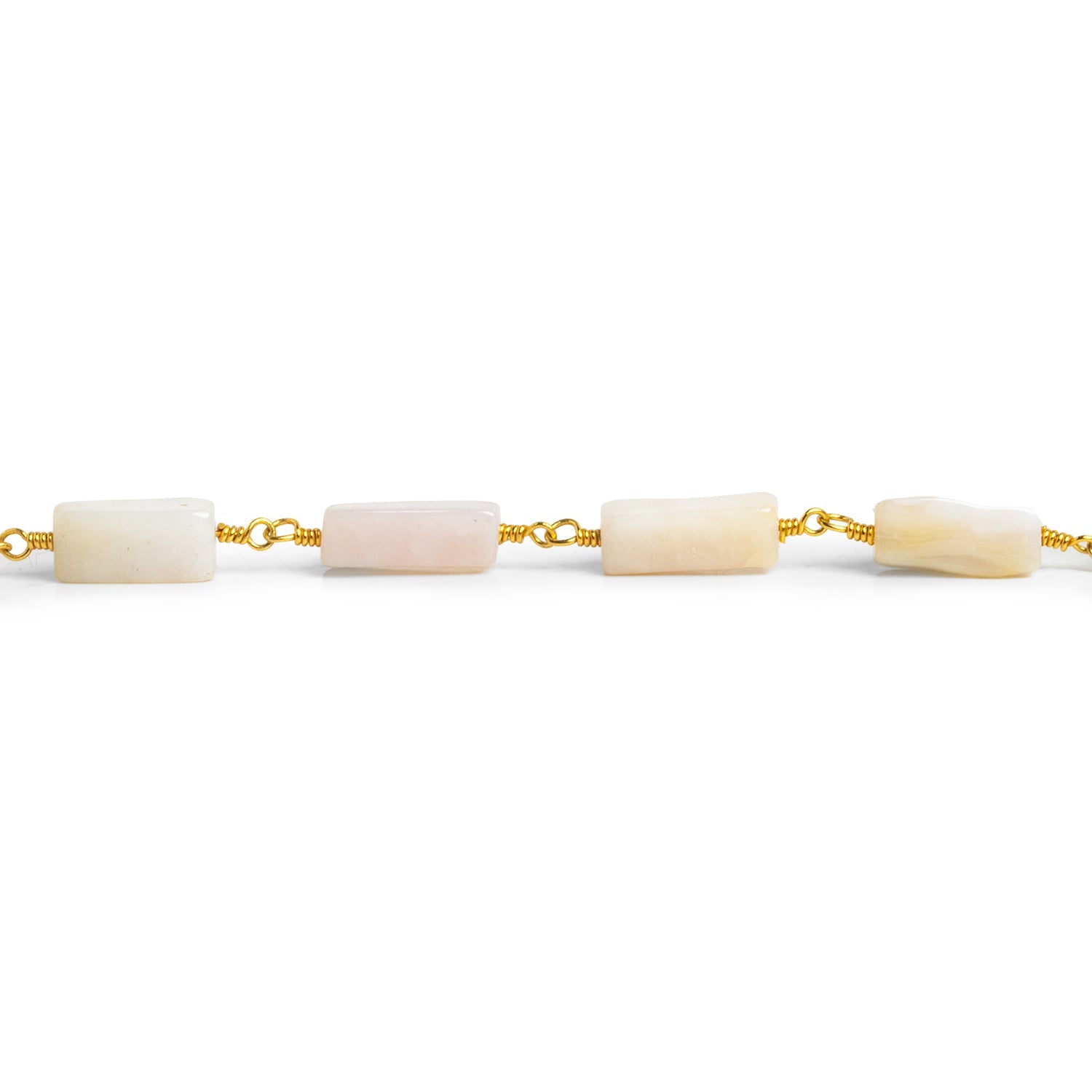 12x4mm Pink Peruvian Opal Rectangles Gold Chain 18 beads - The Bead Traders