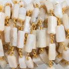 12x4mm Pink Peruvian Opal Rectangles Gold Chain 18 beads - The Bead Traders