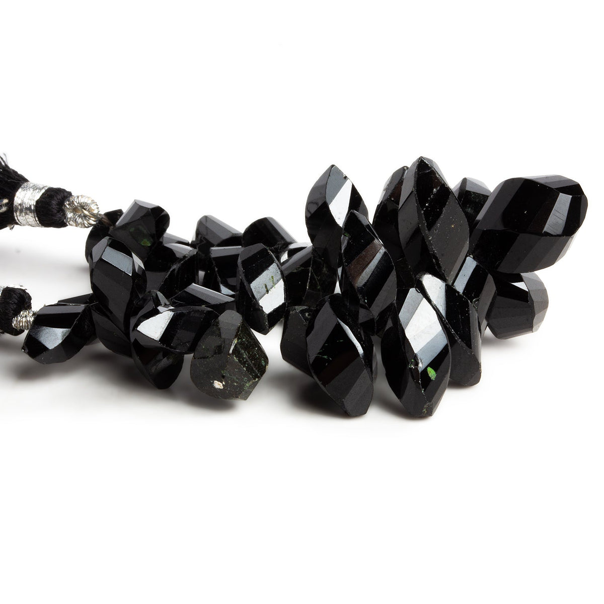 12x6mm Black Spinel Faceted Twists 4 inch 29 beads - The Bead Traders