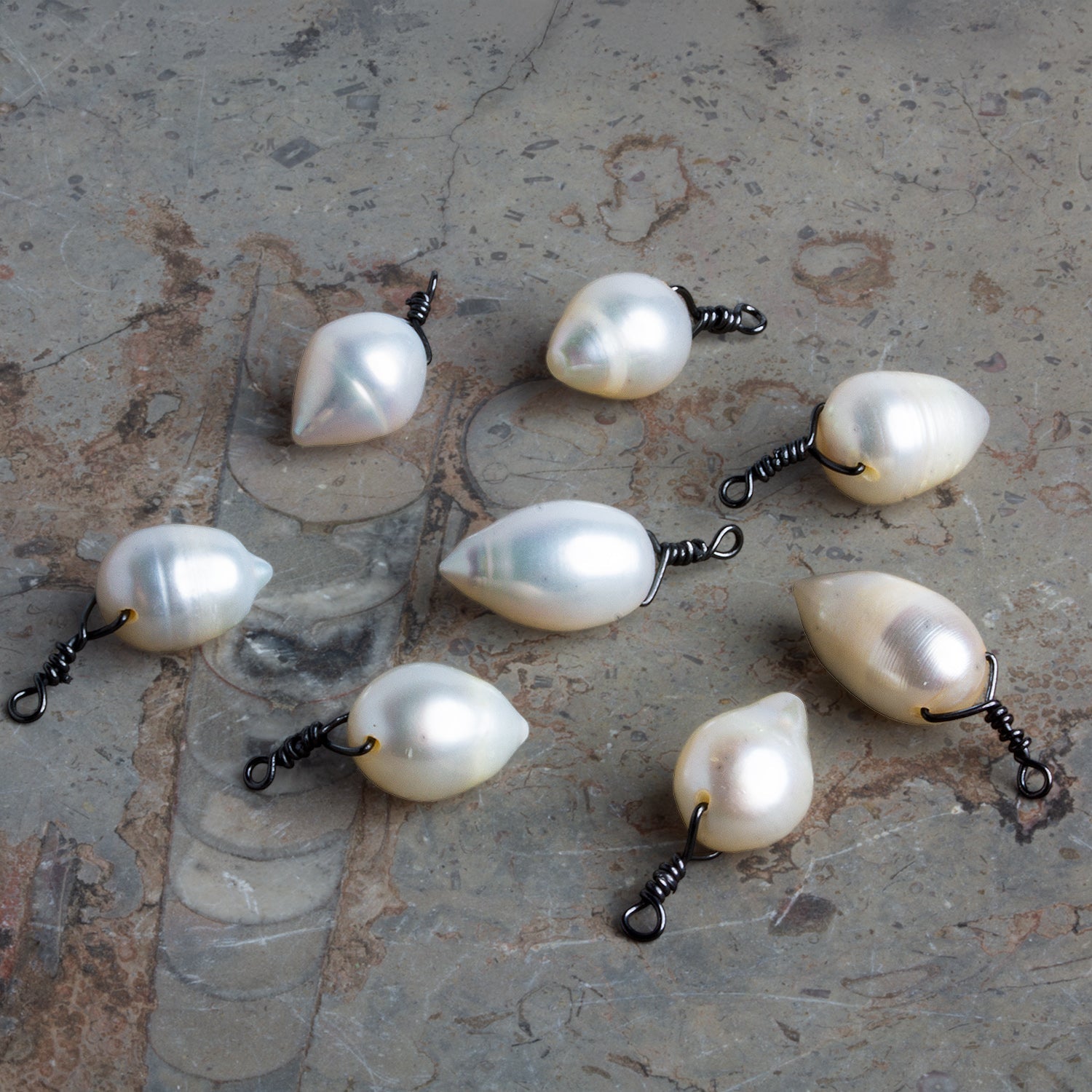 12x8.5mm Black Gold Wire Wrapped White Teardrop Pearl Pendant 1 Piece - The Bead Traders