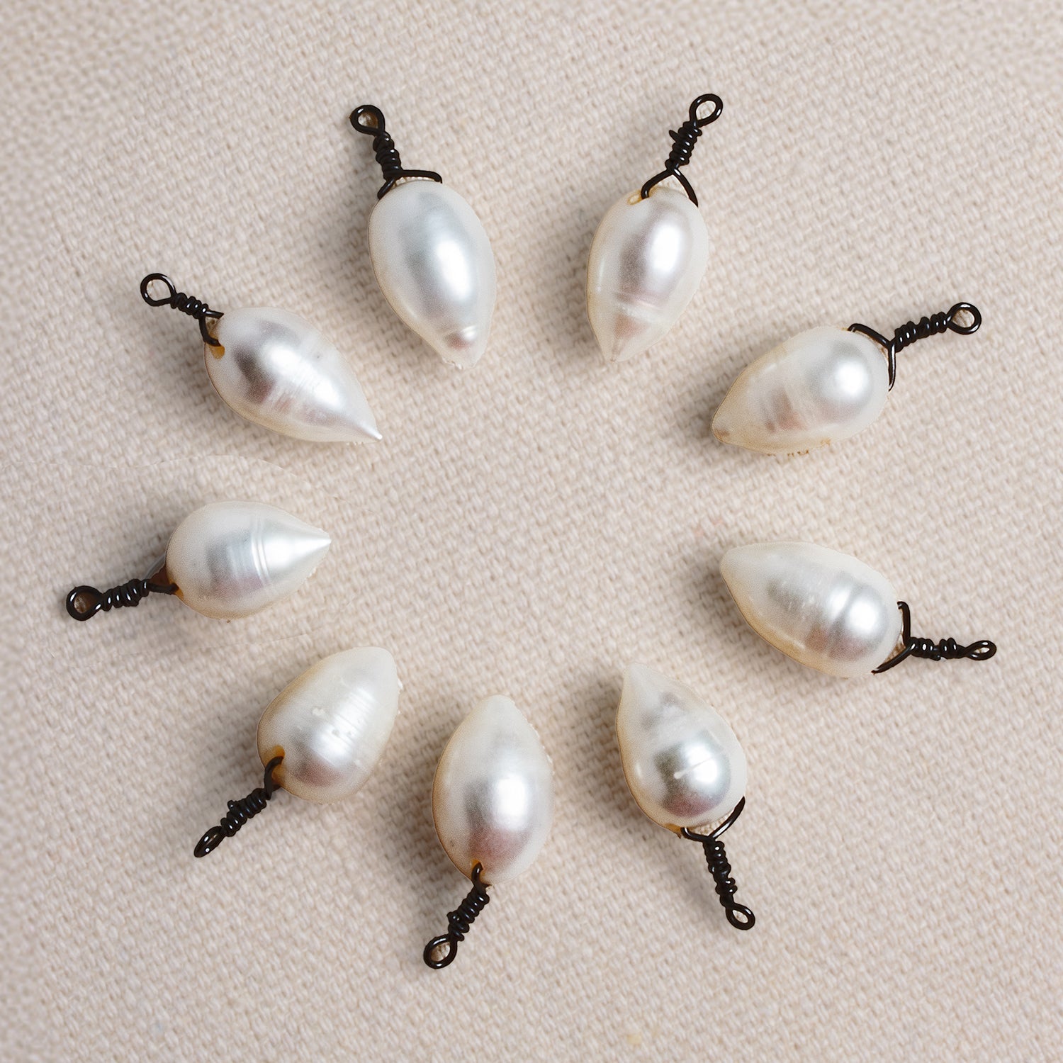 12x8.5mm Black Gold Wire Wrapped White Teardrop Pearl Pendant 1 Piece - The Bead Traders