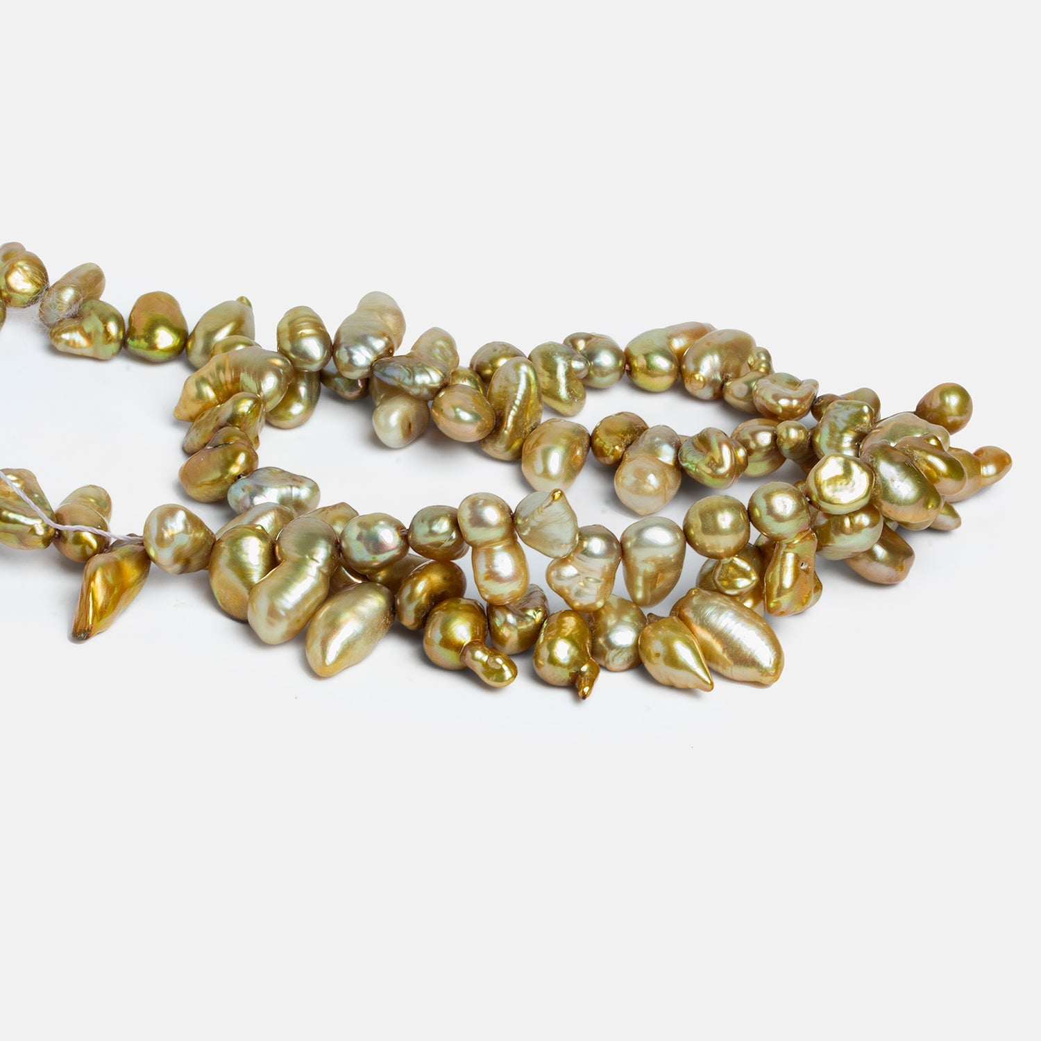 12x8mm Golden Green Keshi Pearls 16 inch 67 beads - The Bead Traders