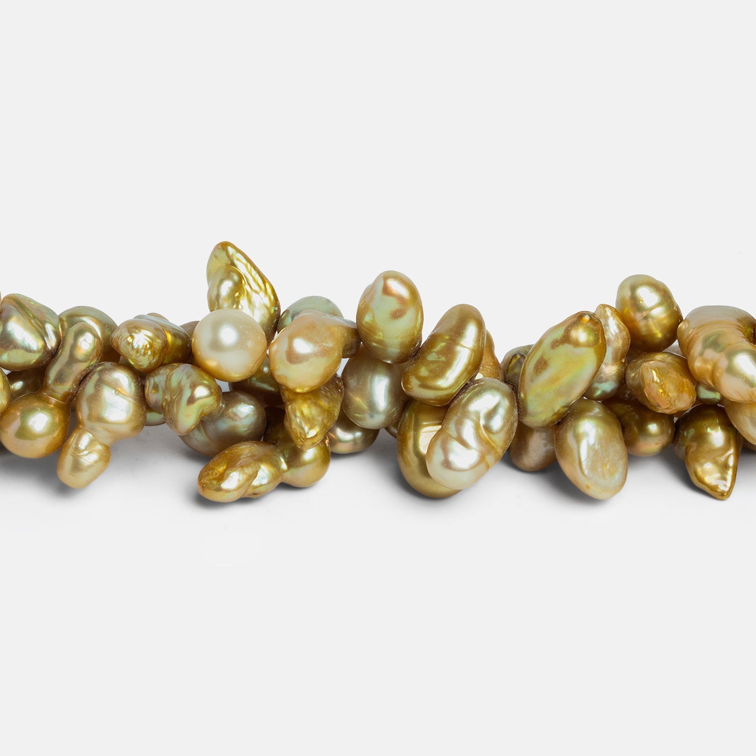 12x8mm Golden Green Keshi Pearls 16 inch 67 beads - The Bead Traders