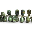 12x8mm Green Cat's Eye Quartz Faceted Teardrops 8 inch 18 beads - The Bead Traders