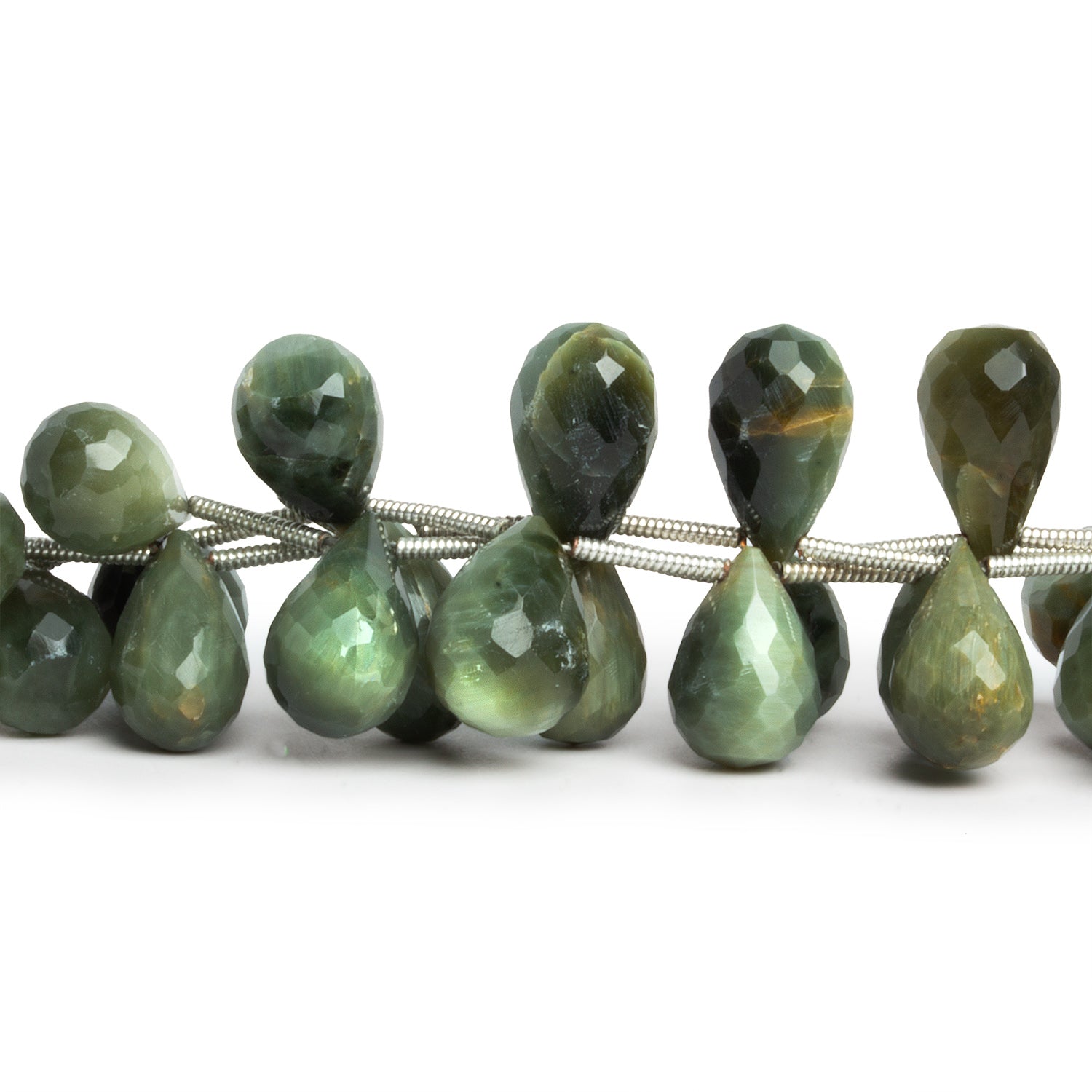 12x8mm Green Cat's Eye Quartz Faceted Teardrops 8 inch 18 beads - The Bead Traders