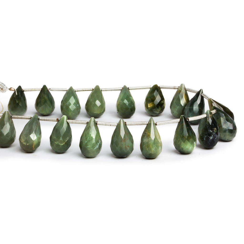 12x8mm Green Cat's Eye Quartz Faceted Teardrops 8 inch 18 beads - The Bead Traders