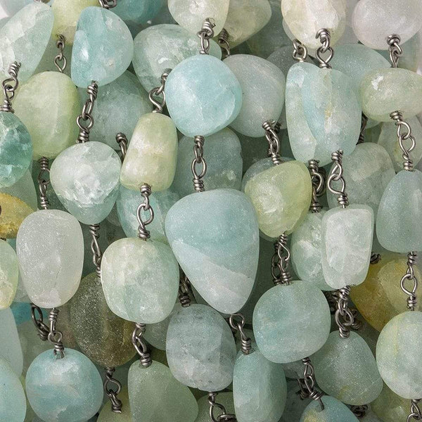 12x8mm Matte Aquamarine Nugget Black Gold Chain 16 beads