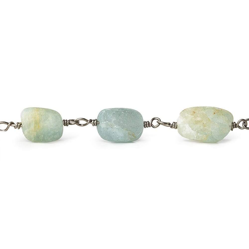 12x8mm Matte Aquamarine Nugget Black Gold Chain 16 beads - The Bead Traders