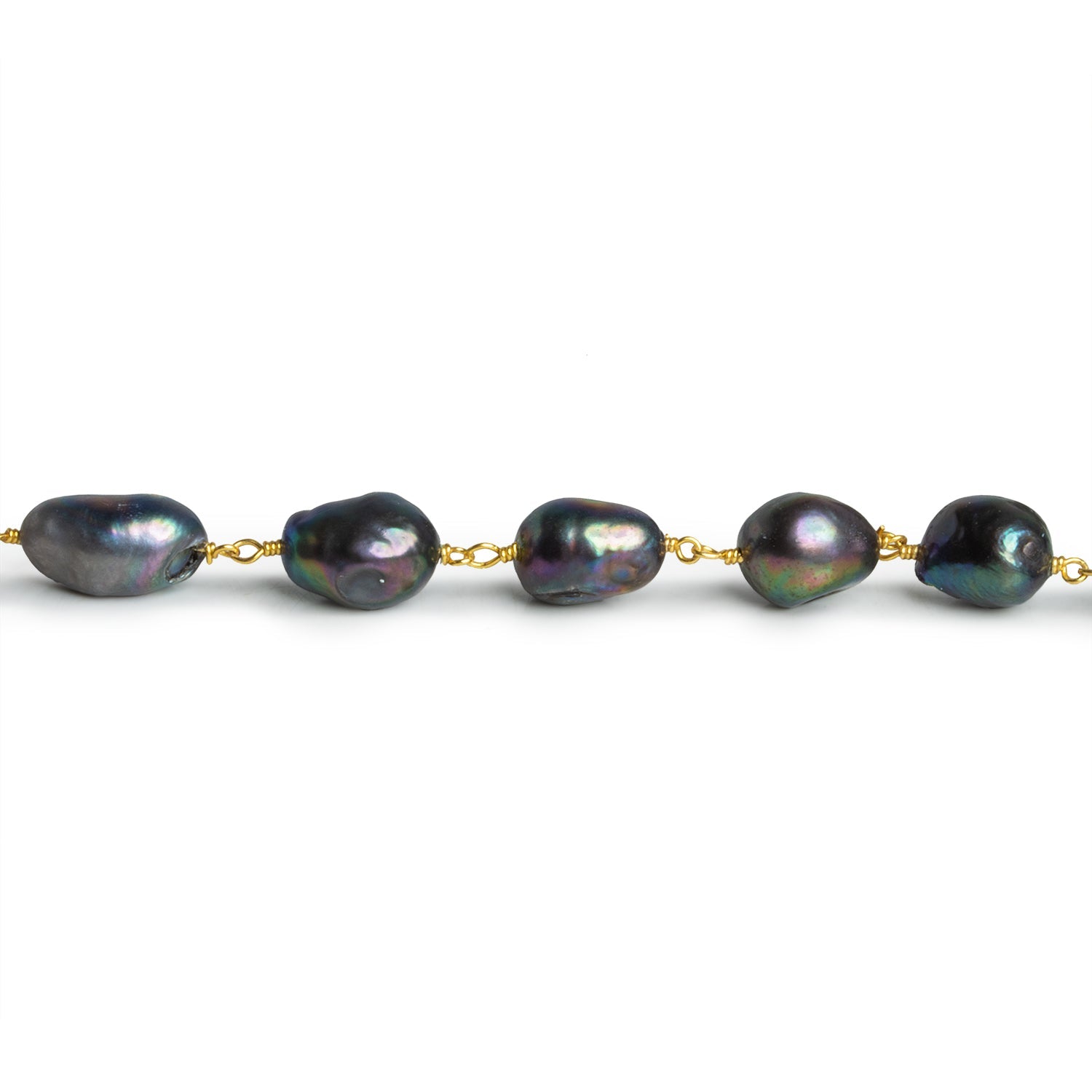 12x8mm Peacock Baroque Pearl Gold Chain 18 beads - The Bead Traders