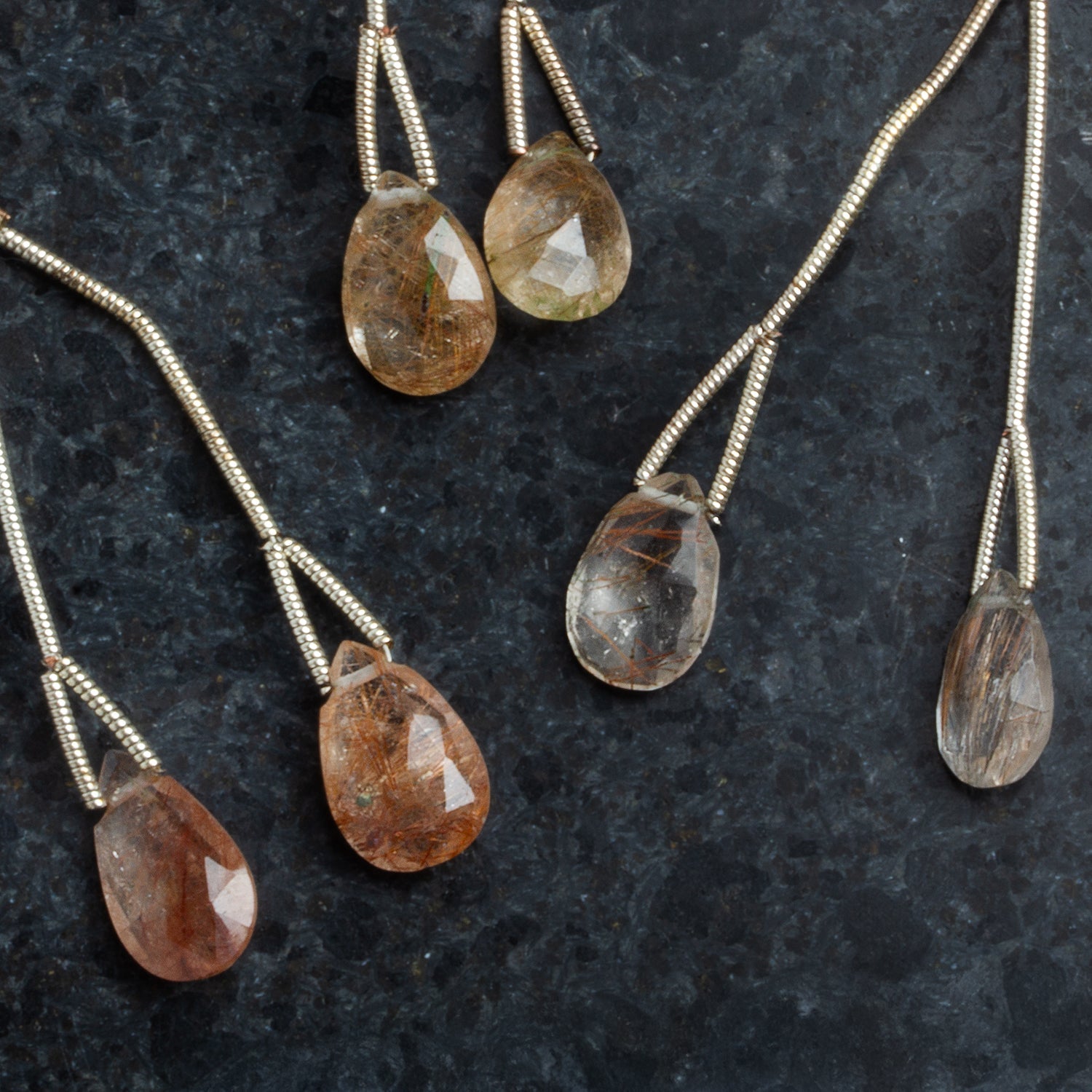 12x8mm Rutilated Quartz Faceted Pear Focals 2 Beads - The Bead Traders