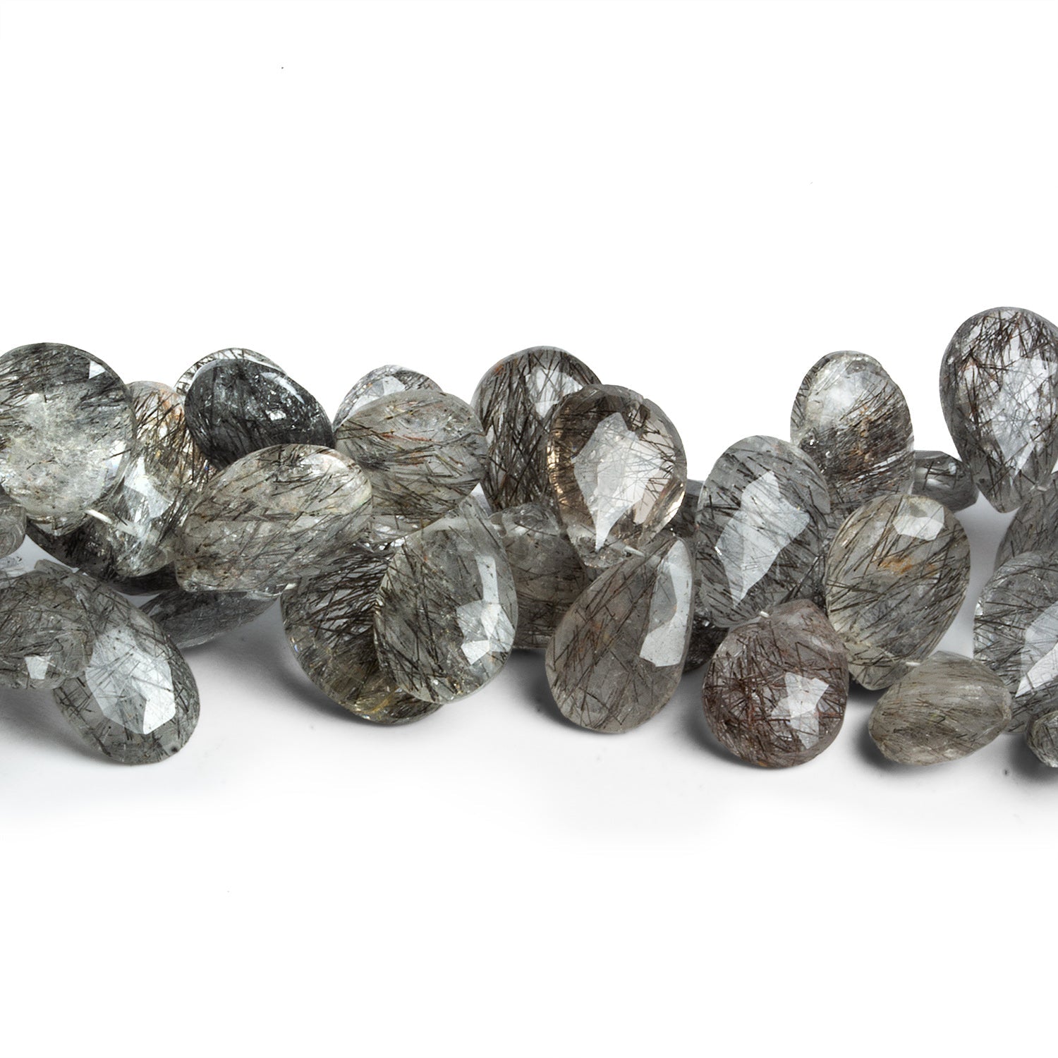 12x8mm Tourmalinated Quartz Faceted Pears 8 inch 47 beads - The Bead Traders