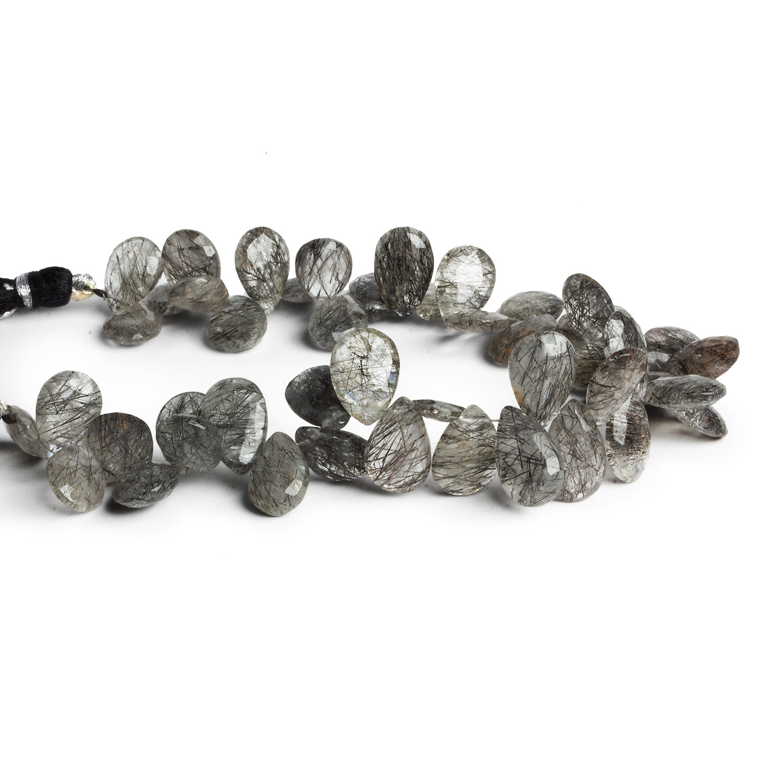 12x8mm Tourmalinated Quartz Faceted Pears 8 inch 47 beads - The Bead Traders