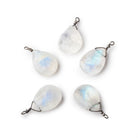 12x9mm Black Gold Wire Wrapped Rainbow Moonstone Faceted Pear 1 Focal Pendant - The Bead Traders