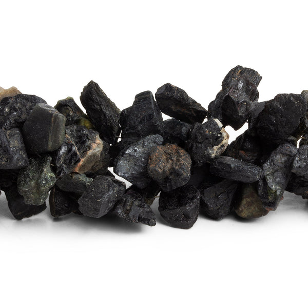 12x9mm Black Tourmaline Natural Crystals 7.5 inch 40 beads