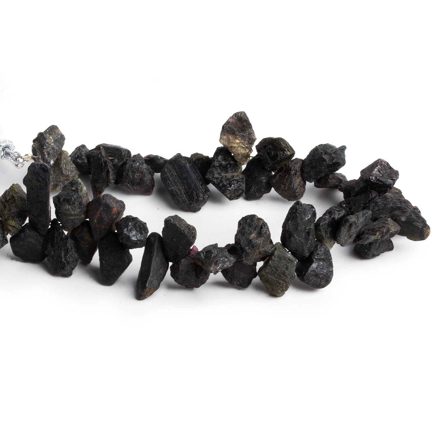 12x9mm Black Tourmaline Natural Crystals 7.5 inch 40 beads - The Bead Traders