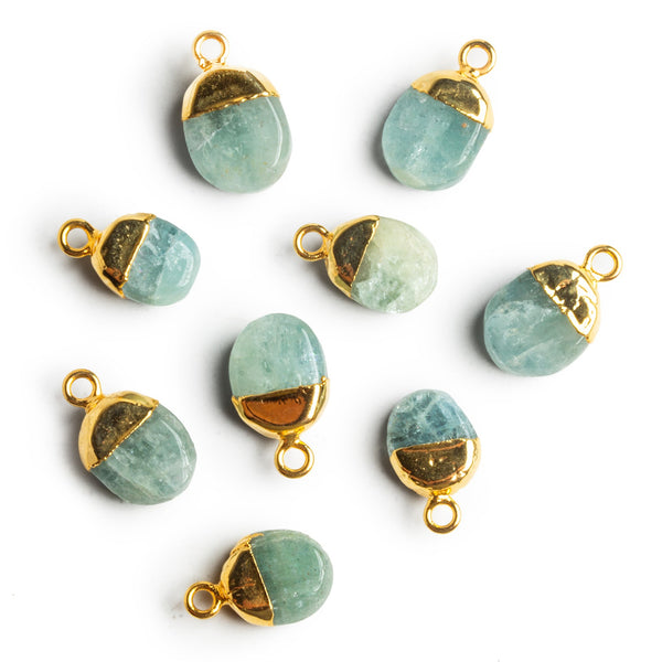 12x9mm Gold Leafed Aquamarine Oval Pendant 1 Bead