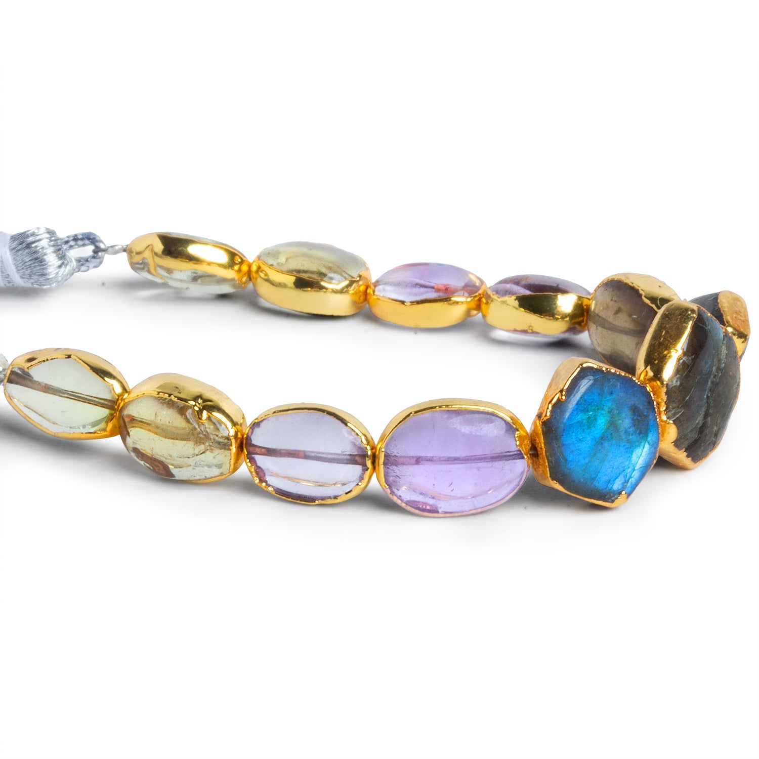 12x9mm Gold Leafed Multi Gemstone Beads 4.5 inch 11 beads - The Bead Traders
