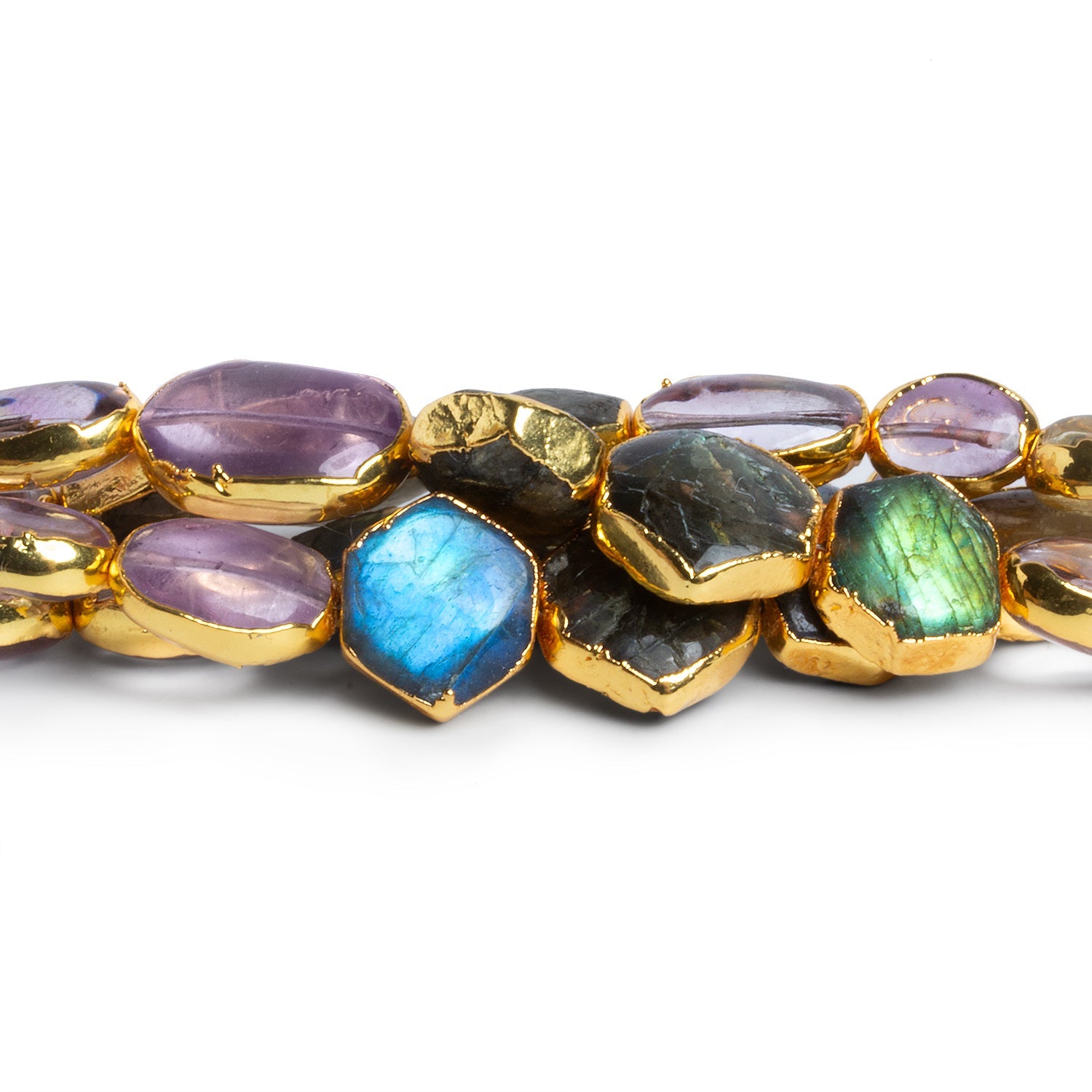 12x9mm Gold Leafed Multi Gemstone Beads 4.5 inch 11 beads - The Bead Traders