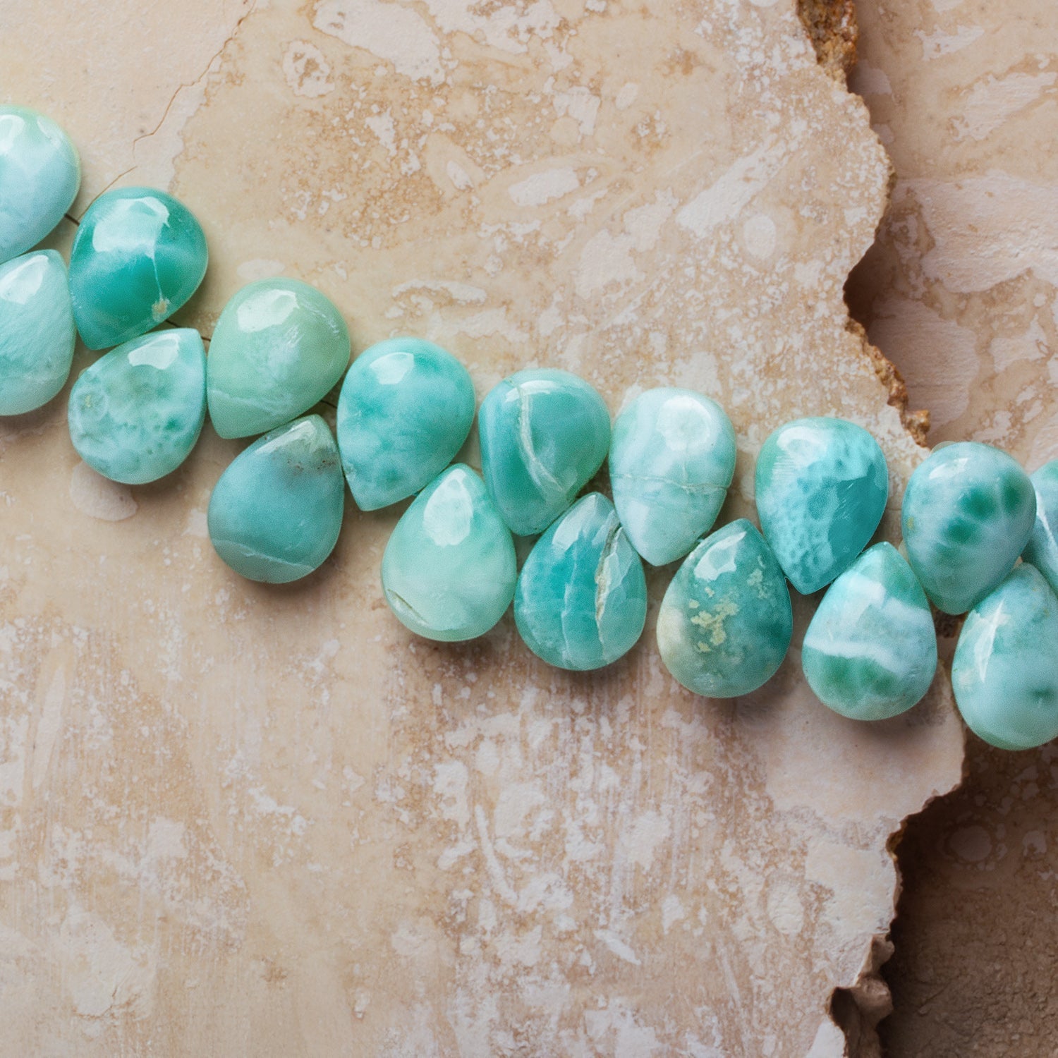 12x9mm Larimar Plain Pears 7.5 inch 35 beads - The Bead Traders