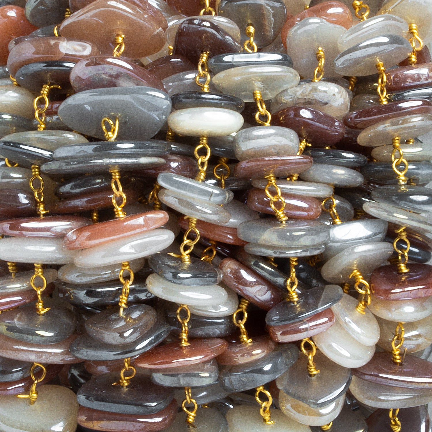 12x9mm Mystic Multi Moonstone Double Chip Gold Chain 56 beads - The Bead Traders