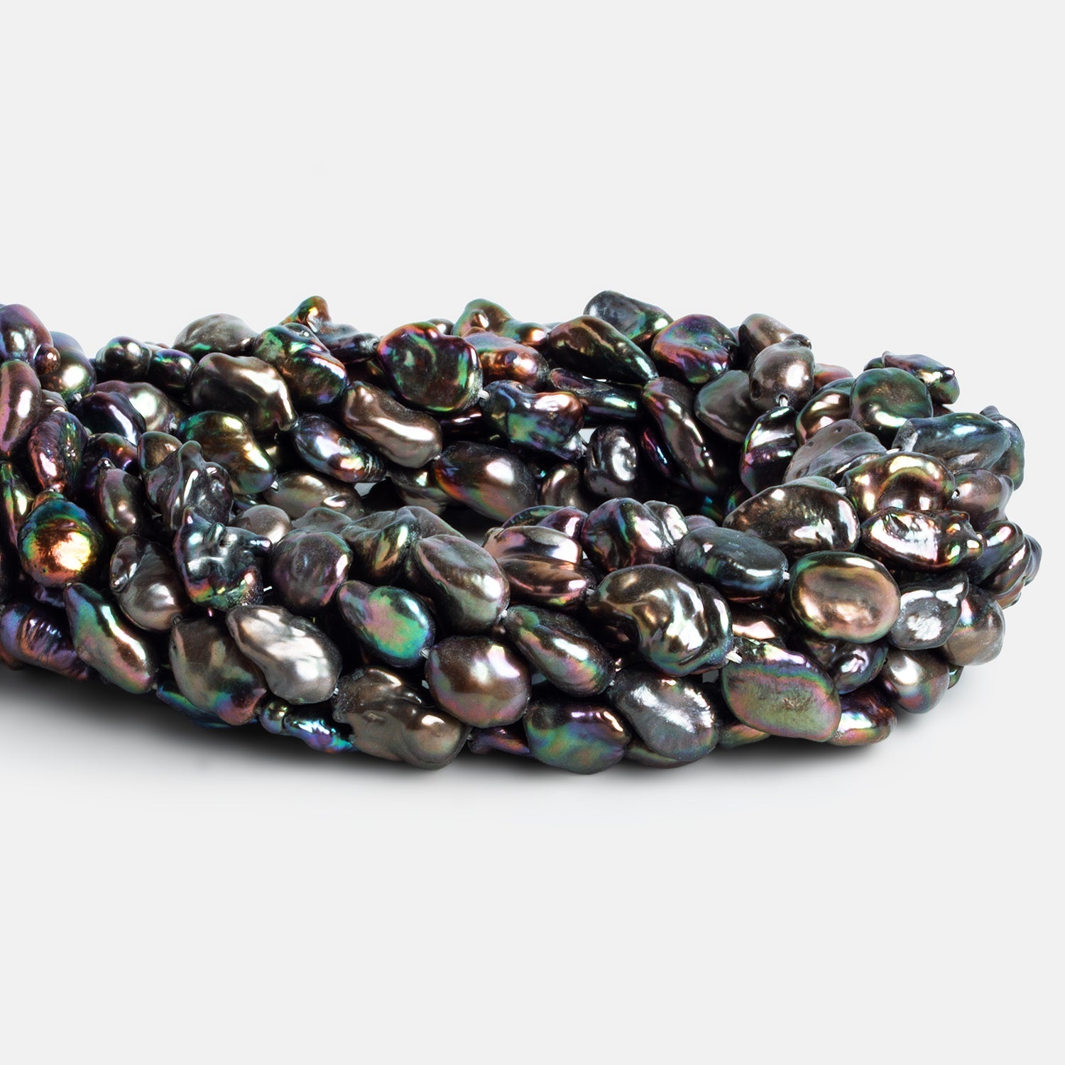12x9mm Steel Peacock Keshi Pearls 15 inch 32 beads - The Bead Traders