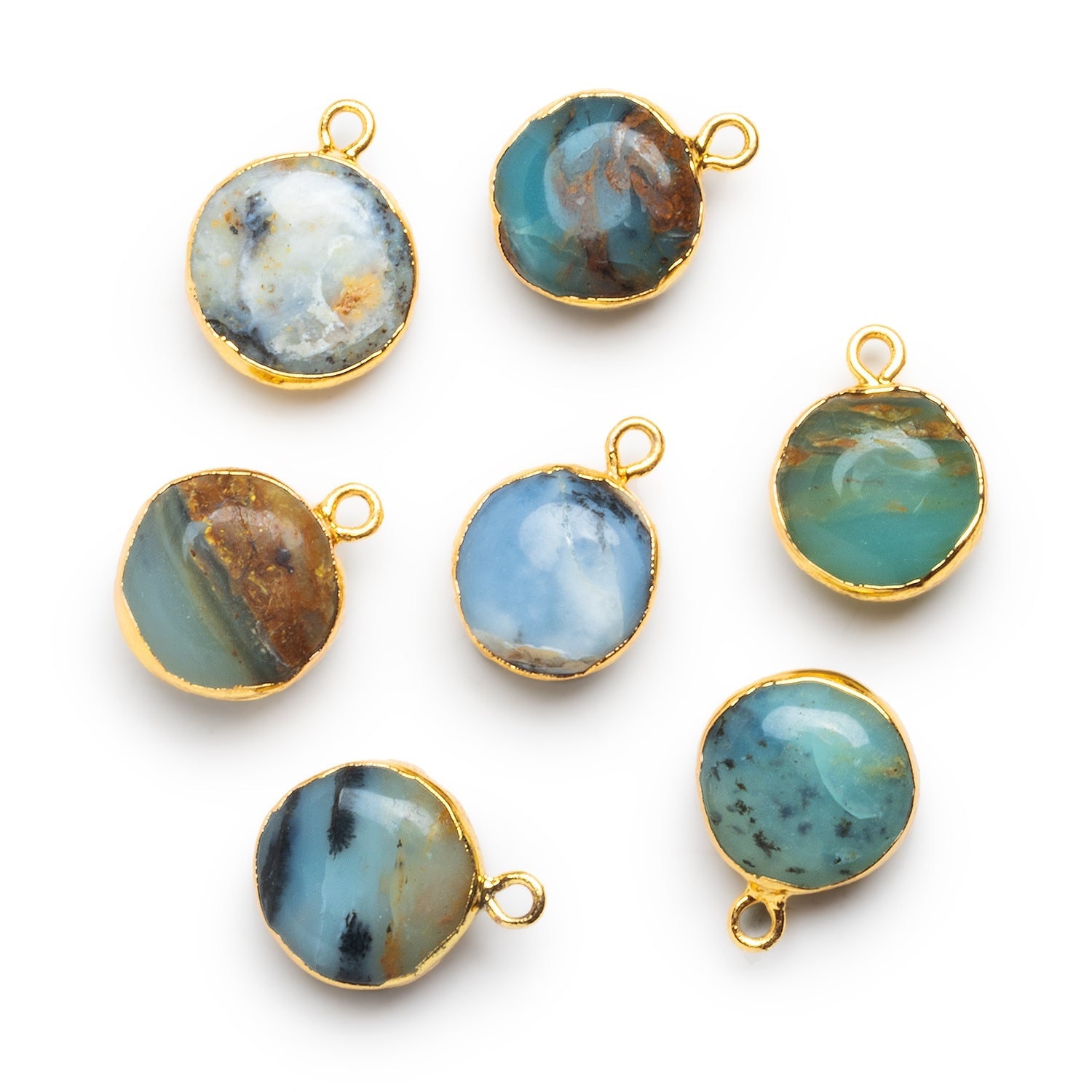 13 - 14mm Gold Leafed Blue Peruvian Opal Pendant 1 Bead - The Bead Traders