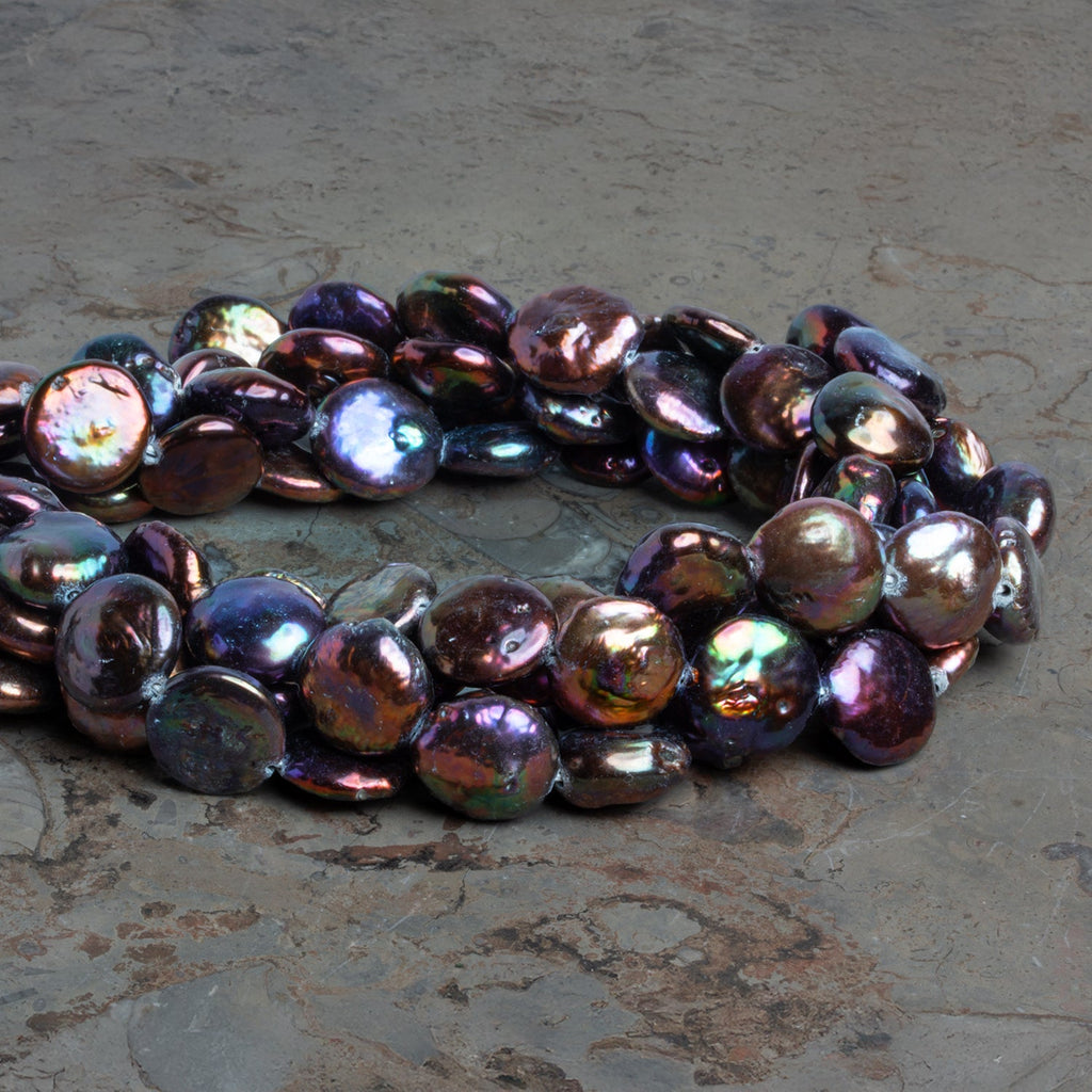 13 - 14mm Purple Coin Pearls 16 inch 29 beads - The Bead Traders