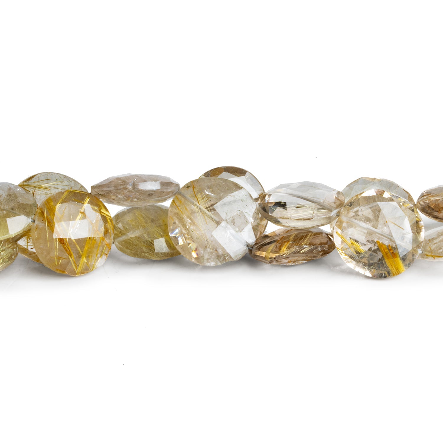 13 - 15mm Golden Rutilated Quartz Faceted Coins 8 inch 13 beads - The Bead Traders