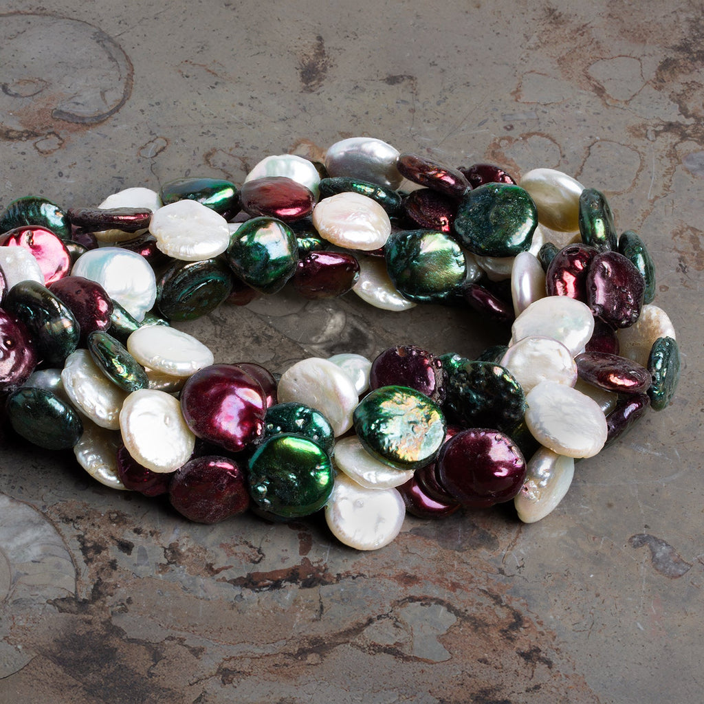 13 - 15mm Multicolor Coin Pearls 16 inch 24 beads - The Bead Traders
