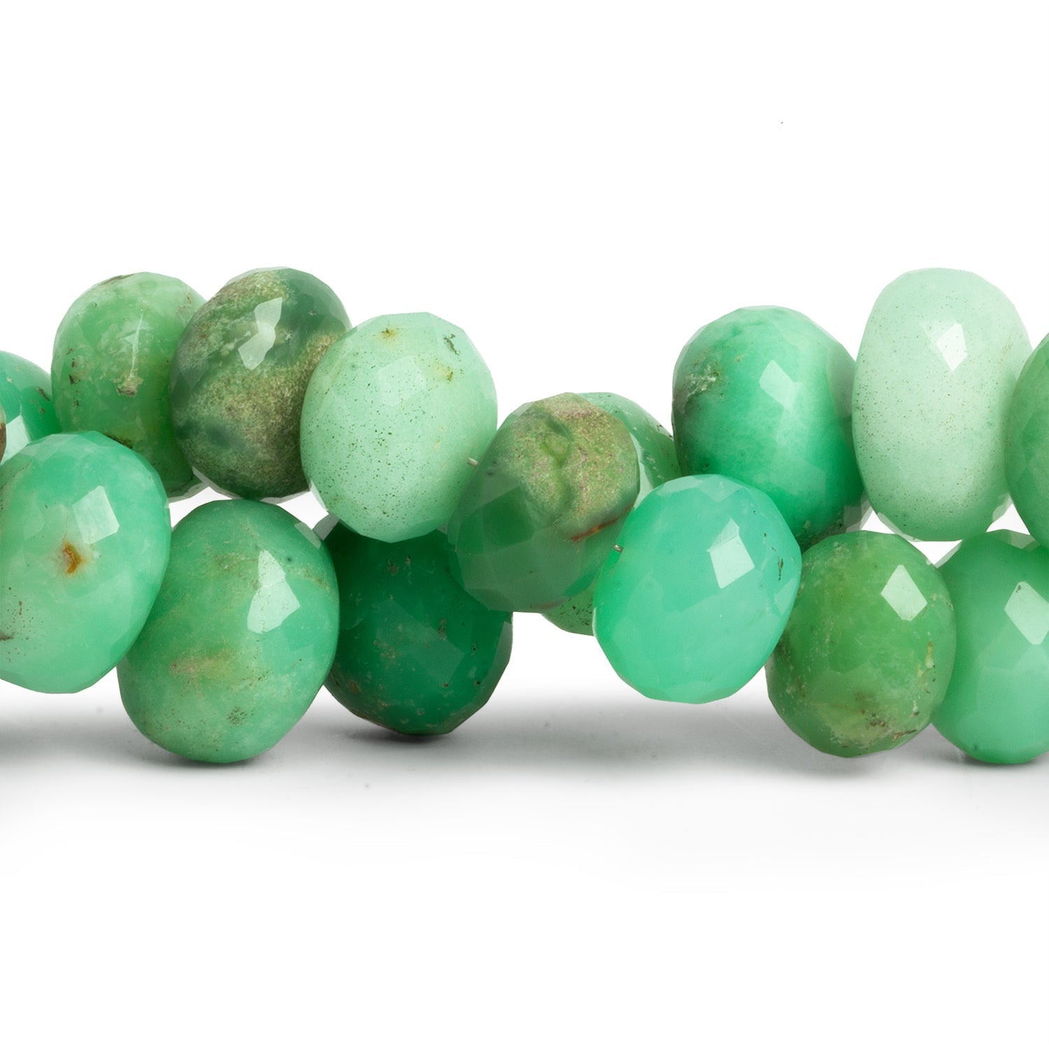 13 - 16mm Chrysoprase w/ Matrix Faceted Rondelles 8 inch 20 beads - The Bead Traders
