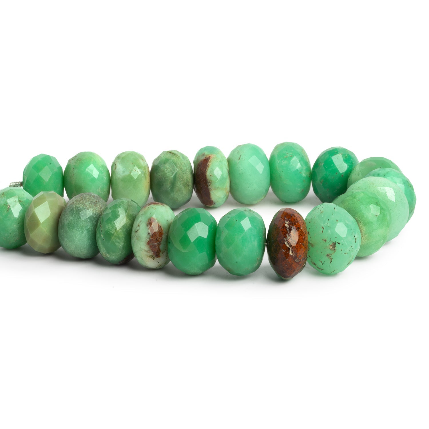 13 - 16mm Chrysoprase w/ Matrix Faceted Rondelles 8 inch 20 beads - The Bead Traders