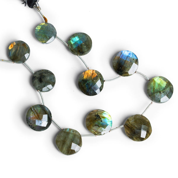 13-16mm Labradorite Faceted Coins 8.5 inch 11 Beads