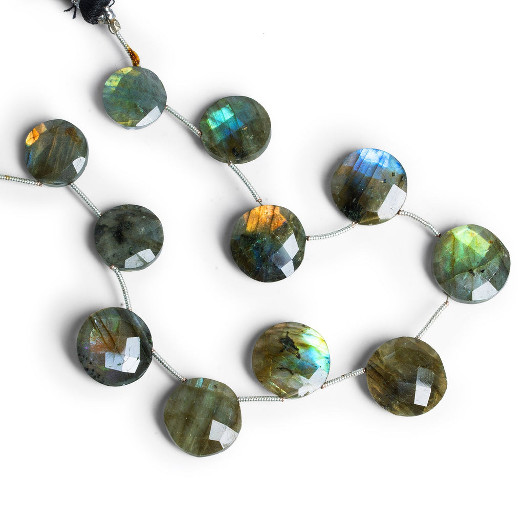 13 - 16mm Labradorite Faceted Coins 8.5 inch 11 Beads - The Bead Traders